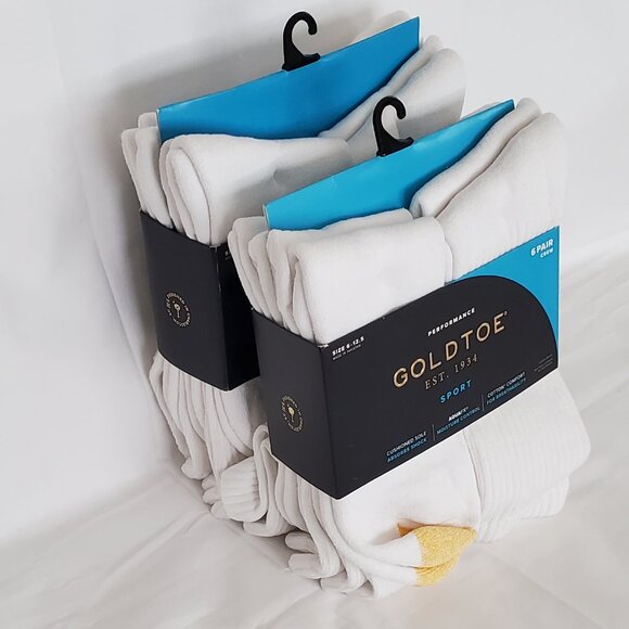 BRAND NEW! 2 packages- 6pk of Men's Gold toe crew socks -White  *12 pairs total* - Picture 3 of 10